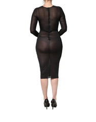Dolce & Gabbana Black Sheer Long Sleeves Sheath Midi Dress - IT40|S