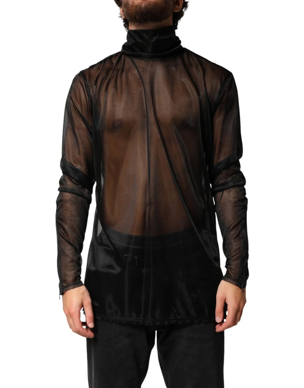 Dolce & Gabbana Black Sheer Long Sleeves Turtleneck Top - IT56 | XXL