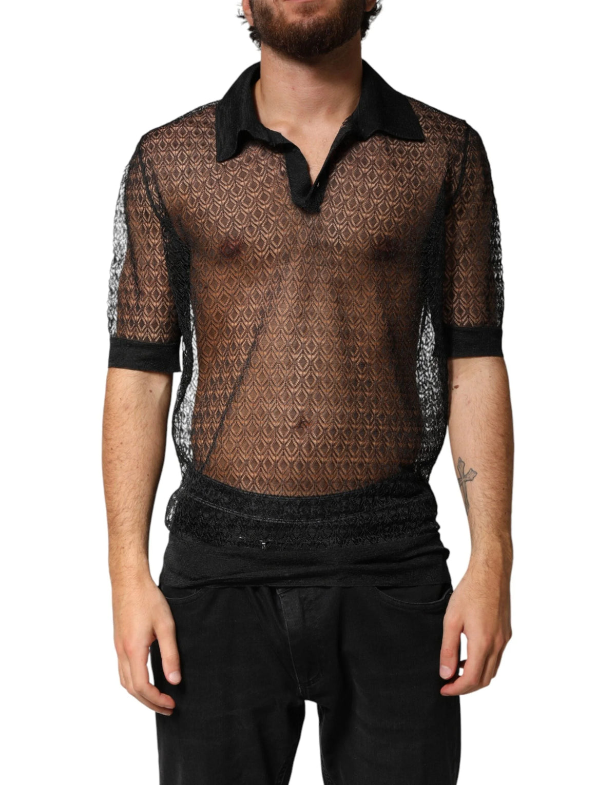 Dolce & Gabbana Black Sheer Short Sleeves Casual Polo Top - IT48 | M