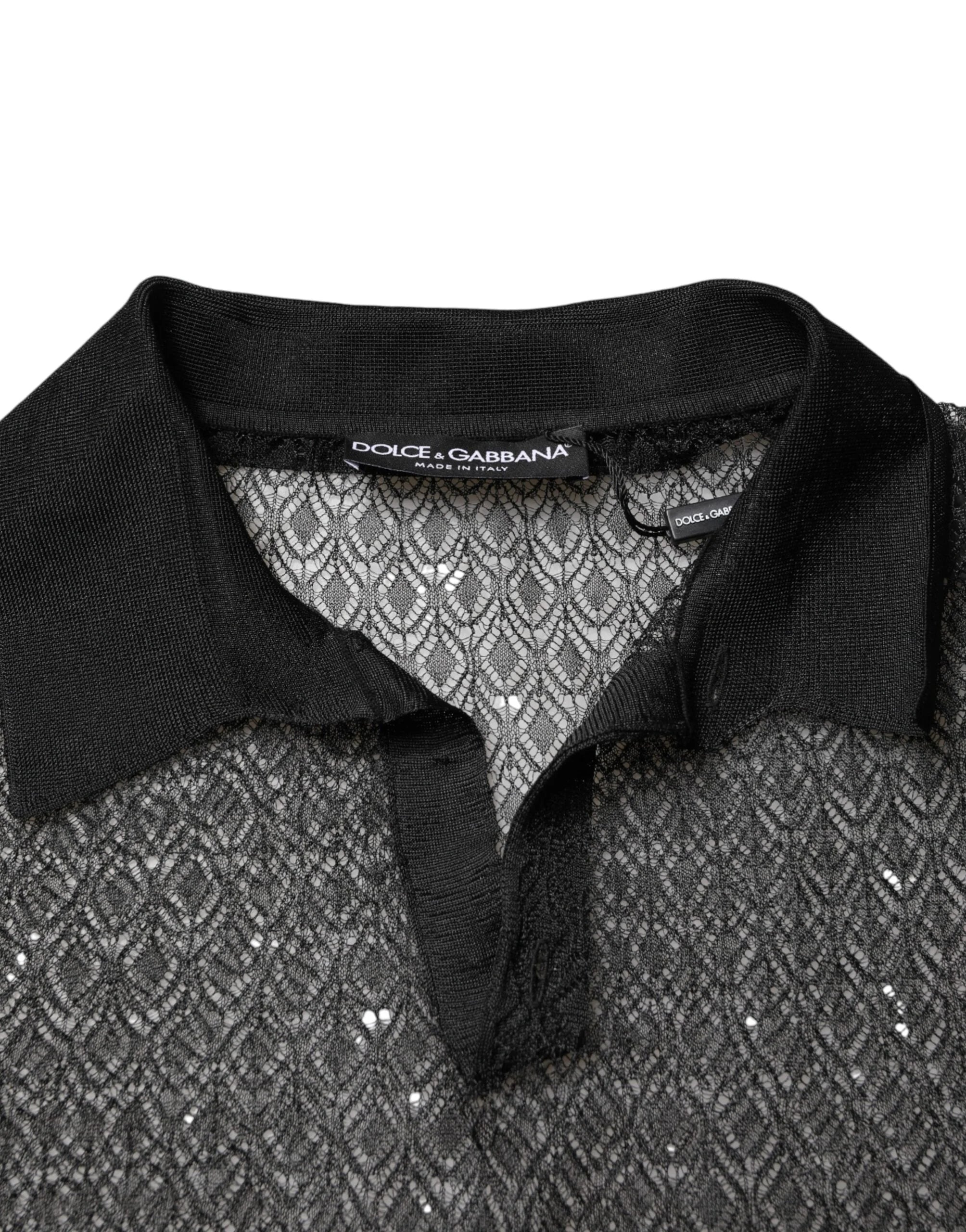 Dolce & Gabbana Black Sheer Short Sleeves Casual Polo Top - IT48 | M