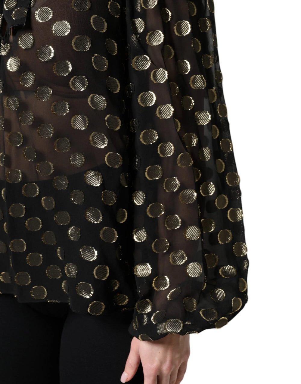 Dolce & Gabbana Black Sheer Tied Neck Polka Dots Blouse Top - Blouses