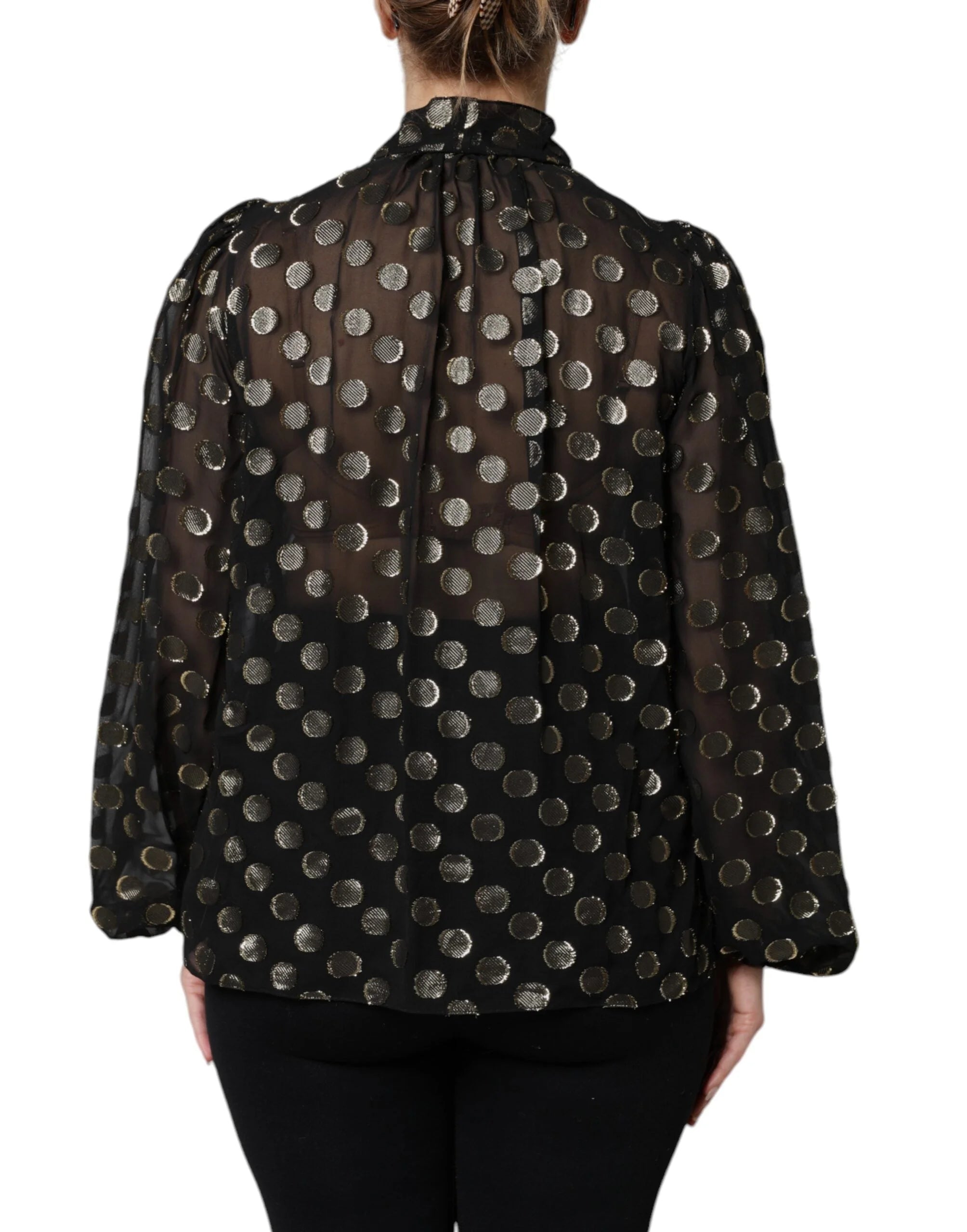 Dolce & Gabbana Black Sheer Tied Neck Polka Dots Blouse Top - Blouses