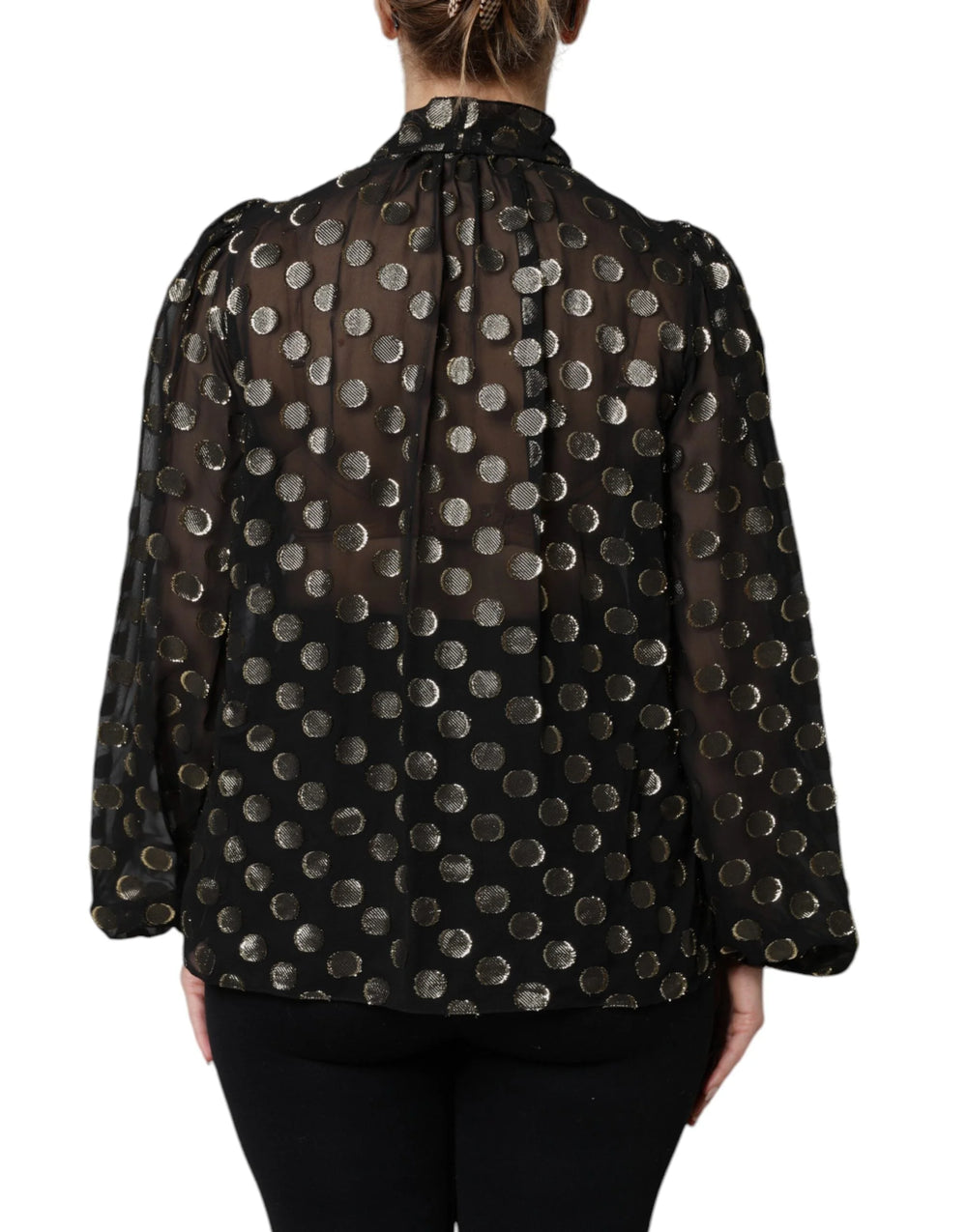 Dolce & Gabbana Black Sheer Tied Neck Polka Dots Blouse Top - Blouses
