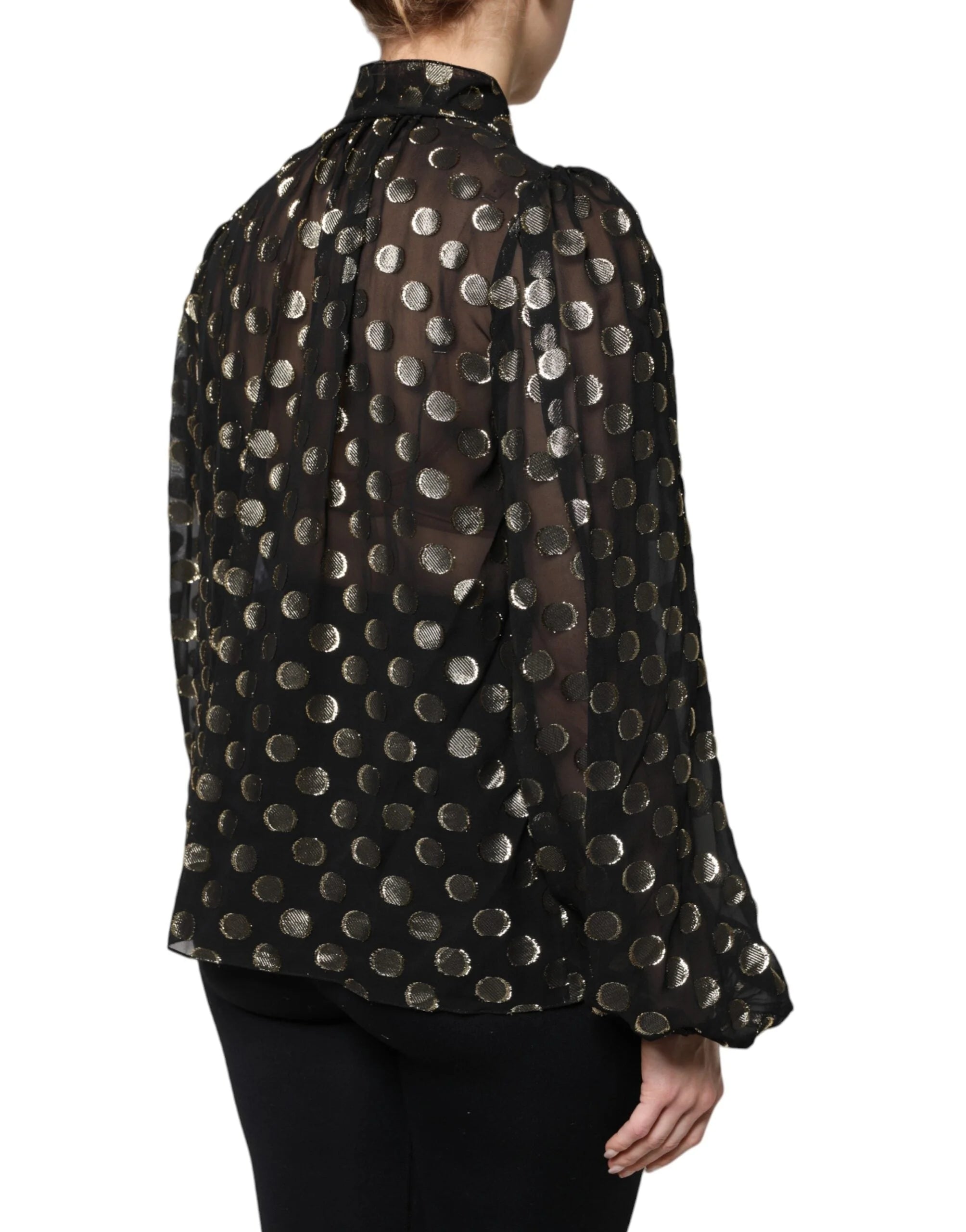 Dolce & Gabbana Black Sheer Tied Neck Polka Dots Blouse Top - Blouses