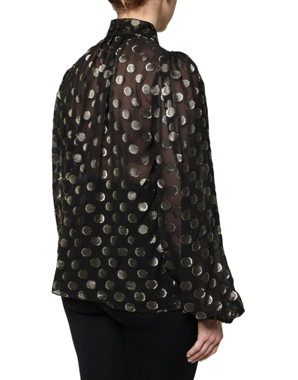 Dolce & Gabbana Black Sheer Tied Neck Polka Dots Blouse Top - Blouses