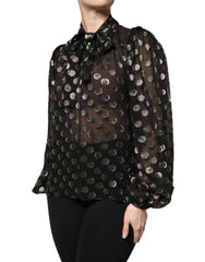 Dolce & Gabbana Black Sheer Tied Neck Polka Dots Blouse Top - Blouses
