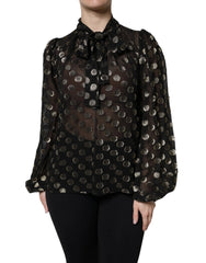 Dolce & Gabbana Black Sheer Tied Neck Polka Dots Blouse Top - Blouses
