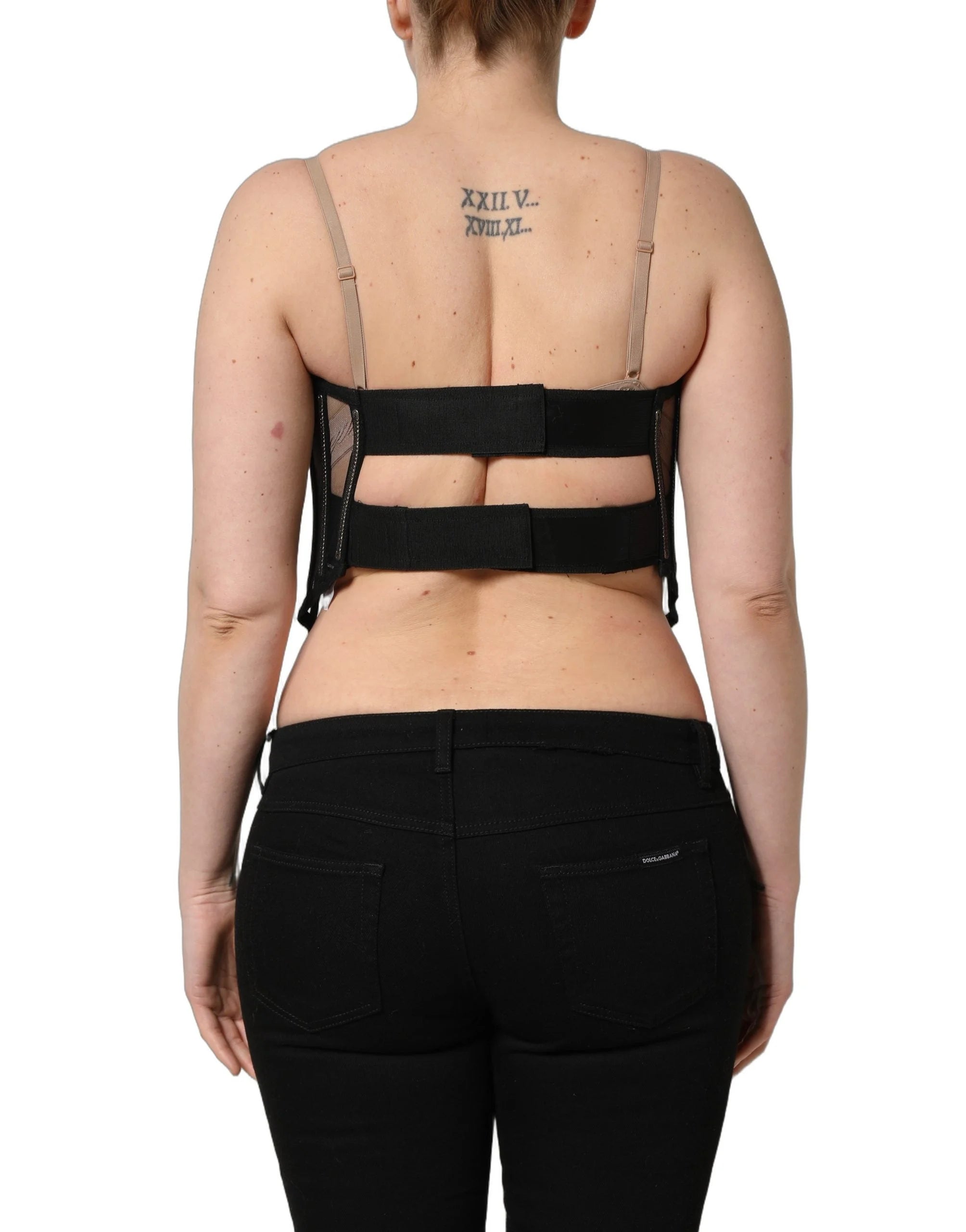 Dolce & Gabbana Black Sheer Tulle Bodysuit Cropped Corset Top - IT40|S