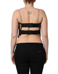 Dolce & Gabbana Black Sheer Tulle Bodysuit Cropped Corset Top - IT40|S