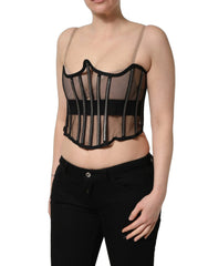 Dolce & Gabbana Black Sheer Tulle Bodysuit Cropped Corset Top - IT40|S