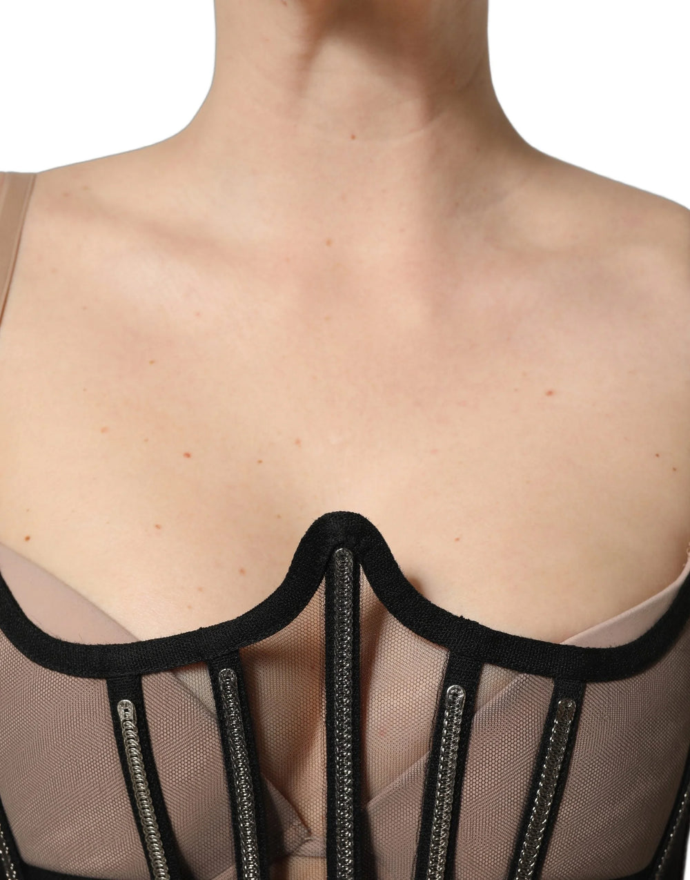 Dolce & Gabbana Black Sheer Tulle Bodysuit Cropped Corset Top - IT40|S