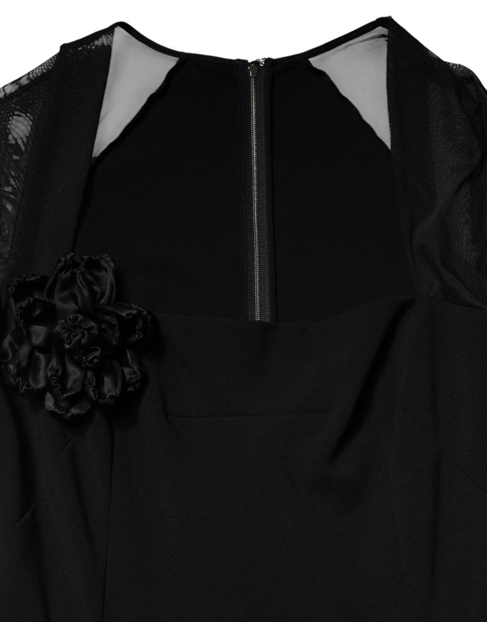 Dolce & Gabbana Black Sheer Yoke Rosette Sheath Midi Dress - IT48|XXL