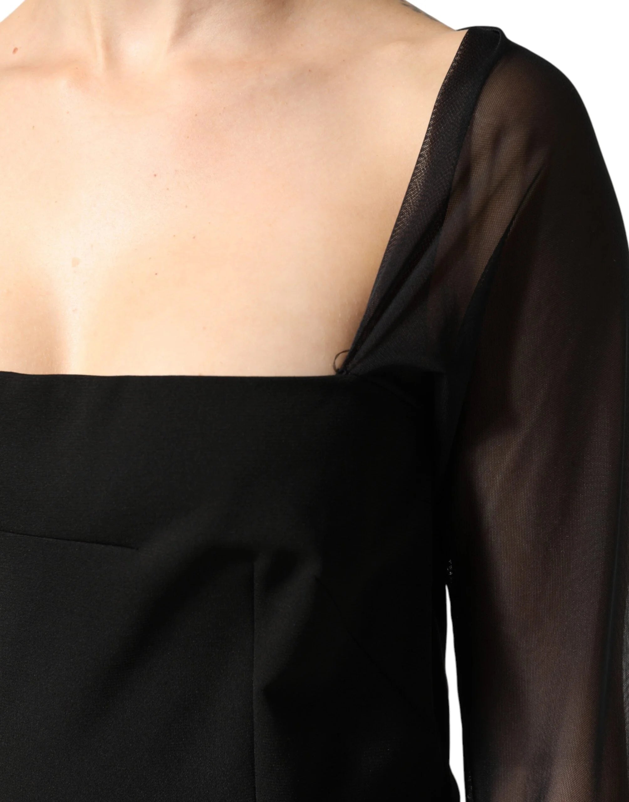 Dolce & Gabbana Black Sheer Yoke Rosette Sheath Midi Dress - IT48|XXL