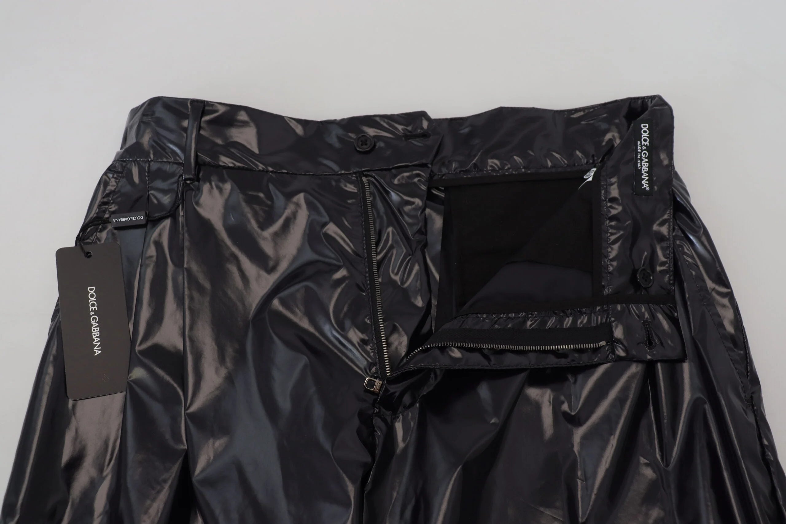 Dolce & Gabbana Black Shining Nylon Skinny Men Pants - IT48 | M - Trousers