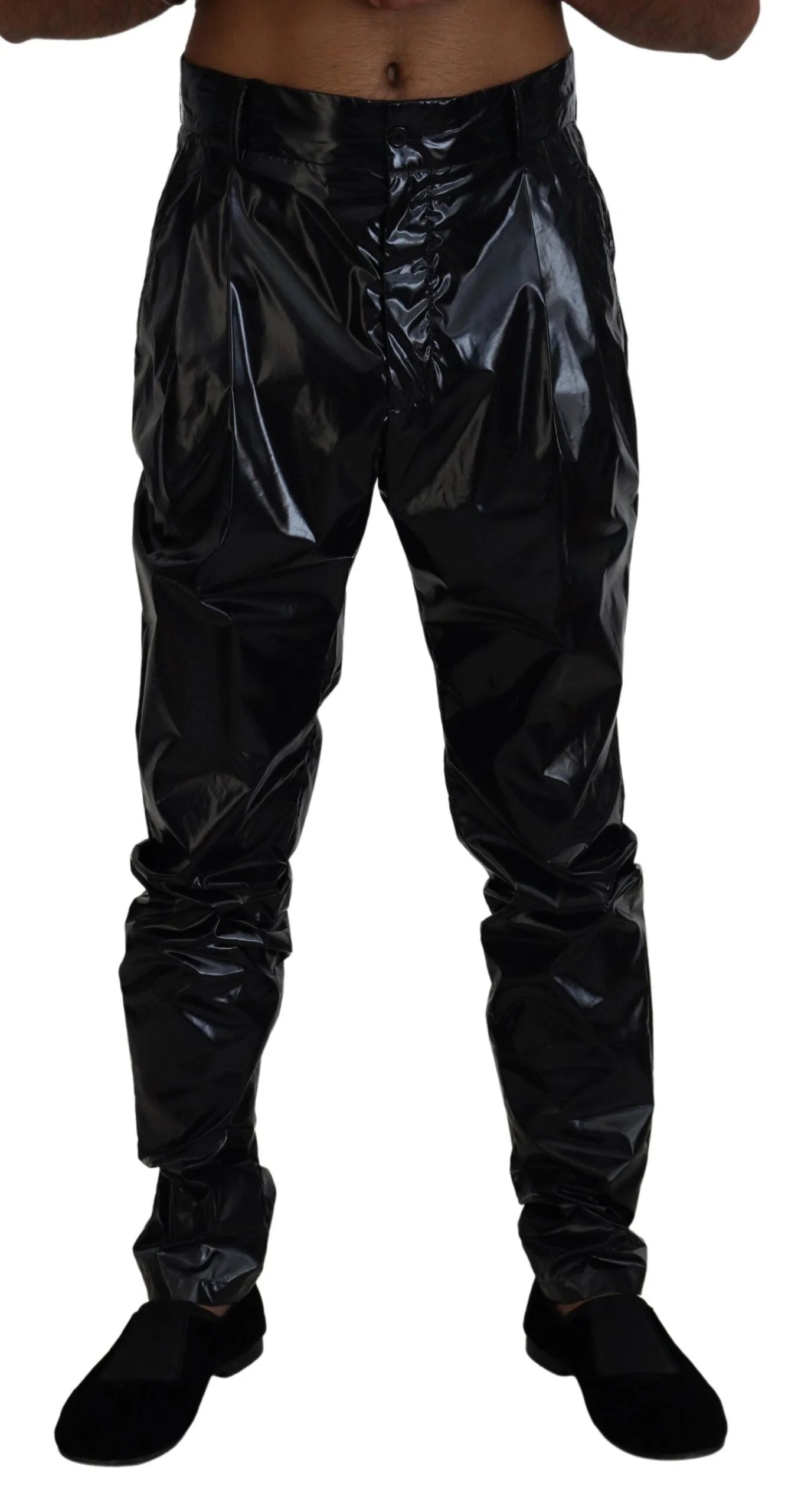Dolce & Gabbana Black Shining Nylon Skinny Men Pants - IT48 | M - Trousers
