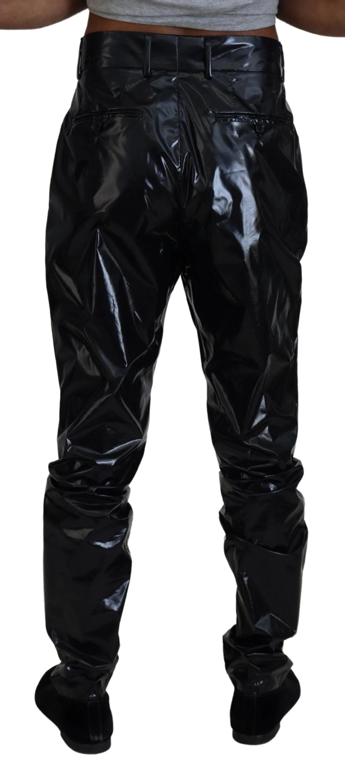 Dolce & Gabbana Black Shining Nylon Skinny Men Pants - IT48 | M - Trousers