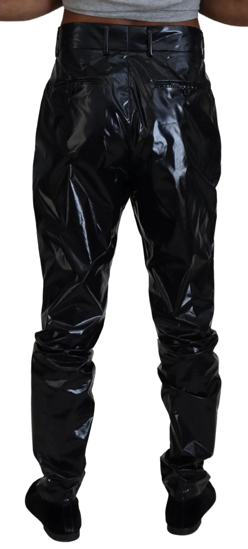 Dolce & Gabbana Black Shining Nylon Skinny Men Pants - IT48 | M - Trousers