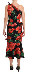 Dolce & Gabbana Black Shiny Silk Floral Print Draped Dress - IT38 | S - Dresses