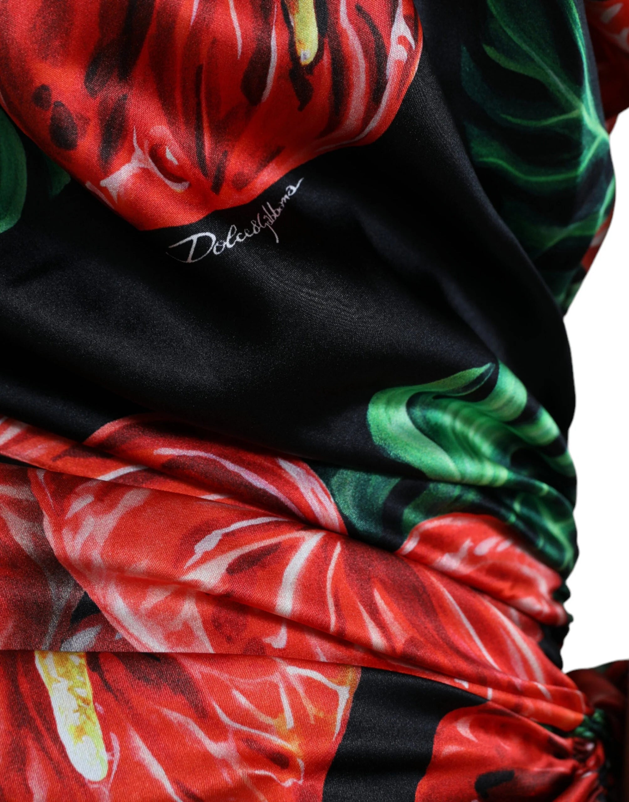 Dolce & Gabbana Black Shiny Silk Floral Print Draped Dress - IT44 | L - Dresses