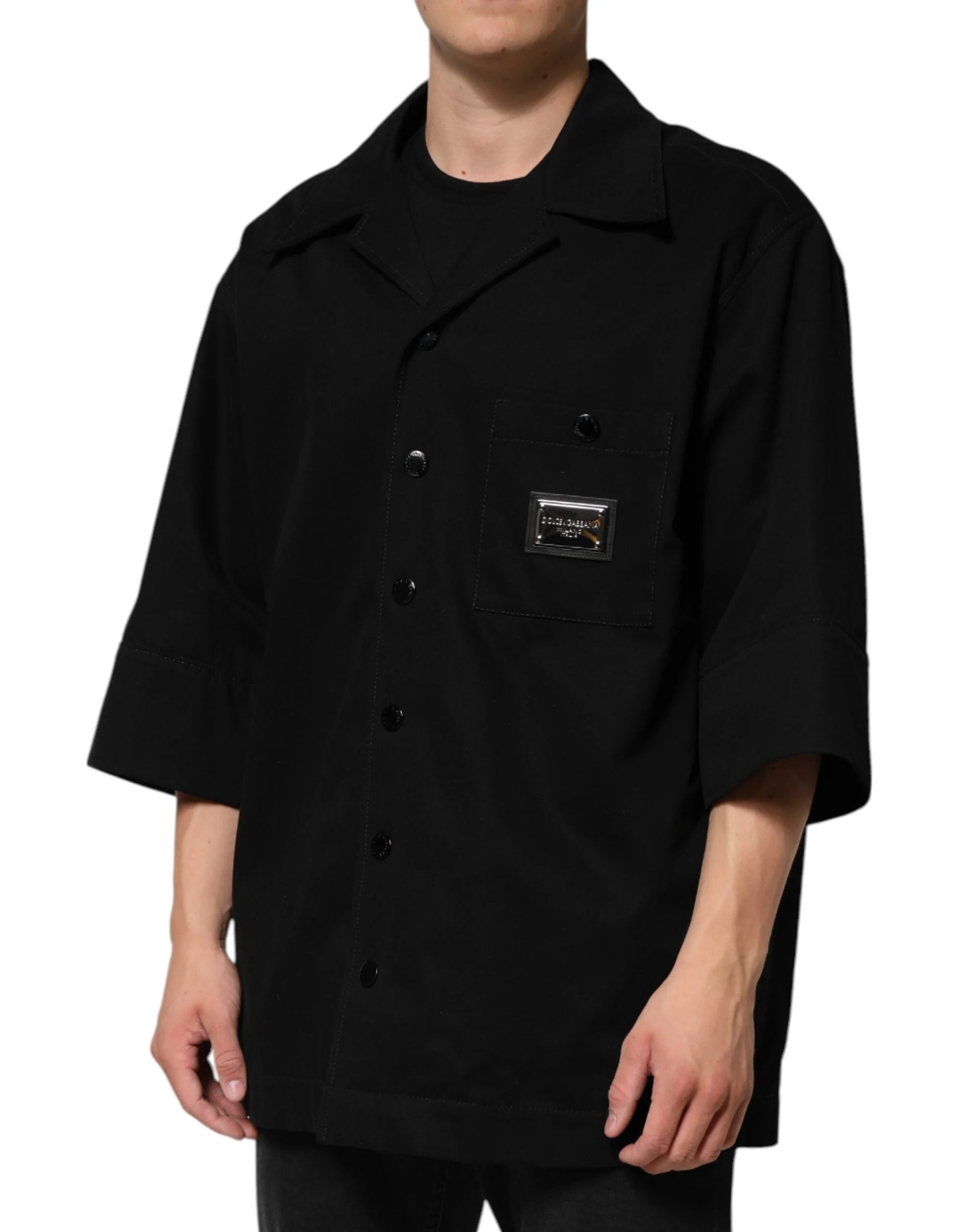 Dolce & Gabbana Black Short Sleeve Button Men Casual Shirt - IT44 | 3XL - Shirts
