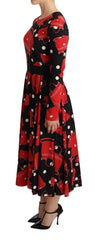 Dolce & Gabbana Black Sicily Bag Print Flared Midi Dress - IT38|XS - Dresses
