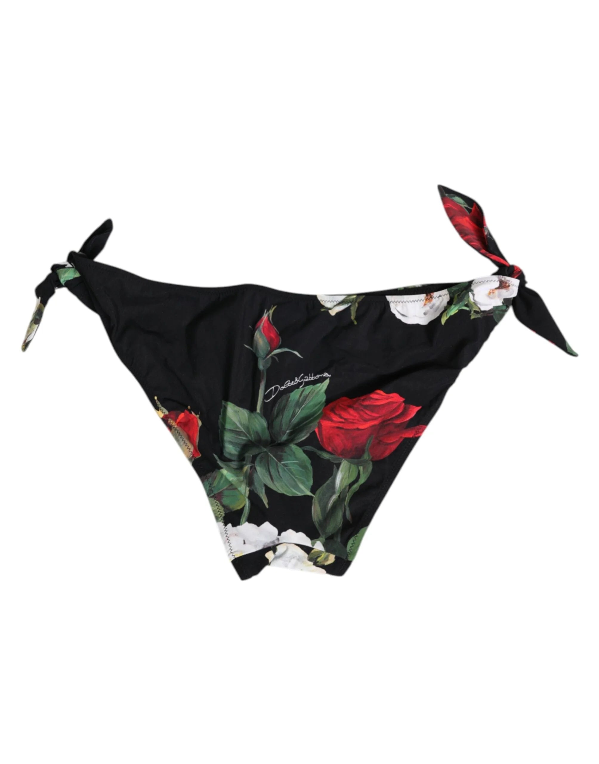 Dolce & Gabbana Black Side Tie Floral Bikini Bottom Swimwear - IT2 | S - Classic Bikinis