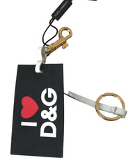 Dolce & Gabbana Black Silicone DG Logo Gold Brass Keychain - Keychains