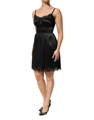 Dolce & Gabbana Black Silk Blend Lace Trim Sleeveless Mini Dress - IT36|XXS - Dresses