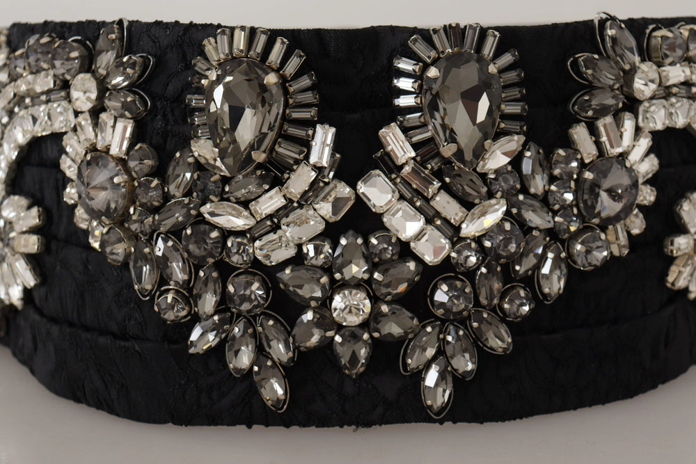Dolce & Gabbana Black Silk Brass Crystal Embellished Waist Belt - IT42|M - Belts