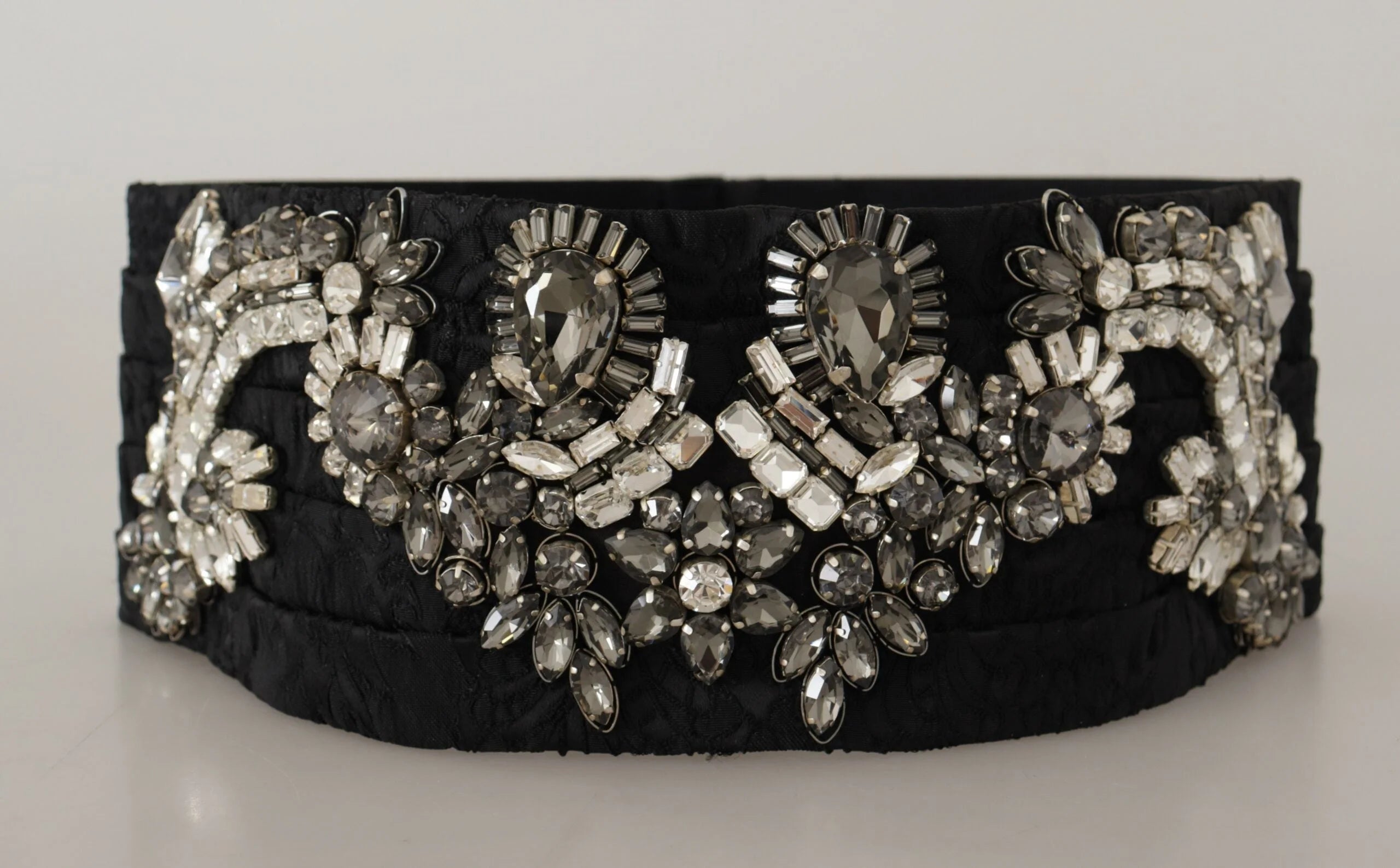 Dolce & Gabbana Black Silk Brass Crystal Embellished Waist Belt - IT42|M - Belts