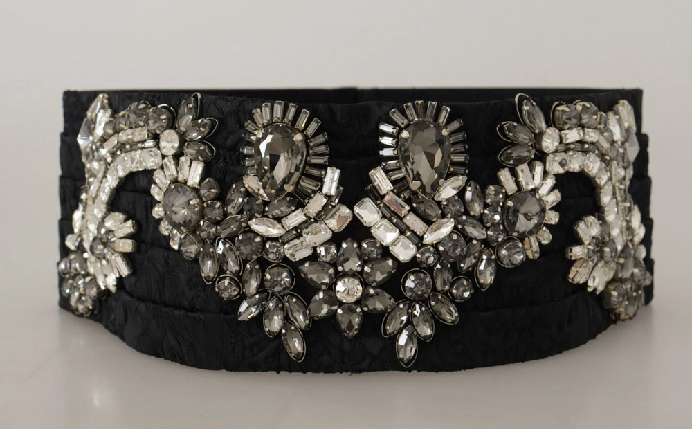 Dolce & Gabbana Black Silk Brass Crystal Embellished Waist Belt - IT42|M - Belts