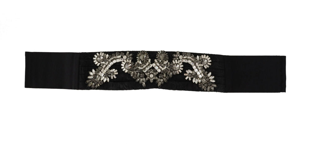 Dolce & Gabbana Black Silk Brass Crystal Embellished Waist Belt - IT42|M - Belts