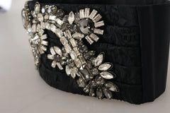 Dolce & Gabbana Black Silk Brass Crystal Embellished Waist Belt - IT42|M - Belts