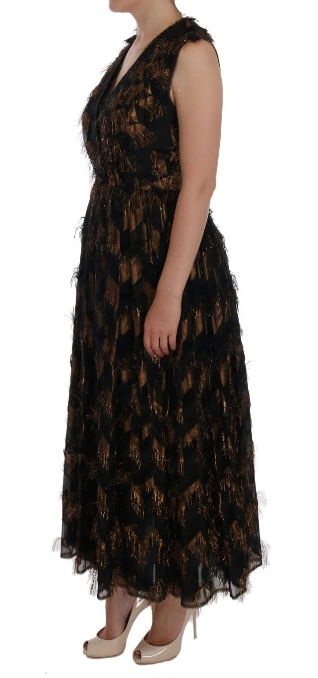 Dolce & Gabbana Black Silk Brown Fringes A-Line Dress - IT36 | XS - Dresses