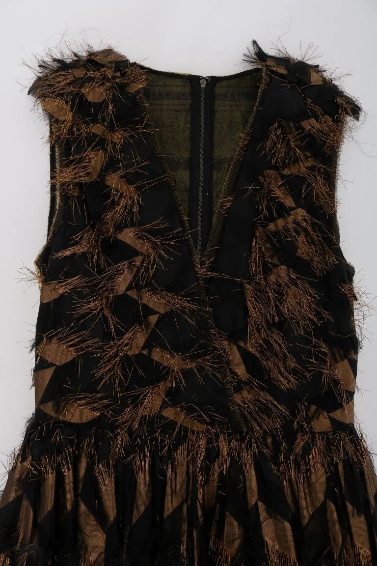Dolce & Gabbana Black Silk Brown Fringes A-Line Dress - IT36 | XS - Dresses