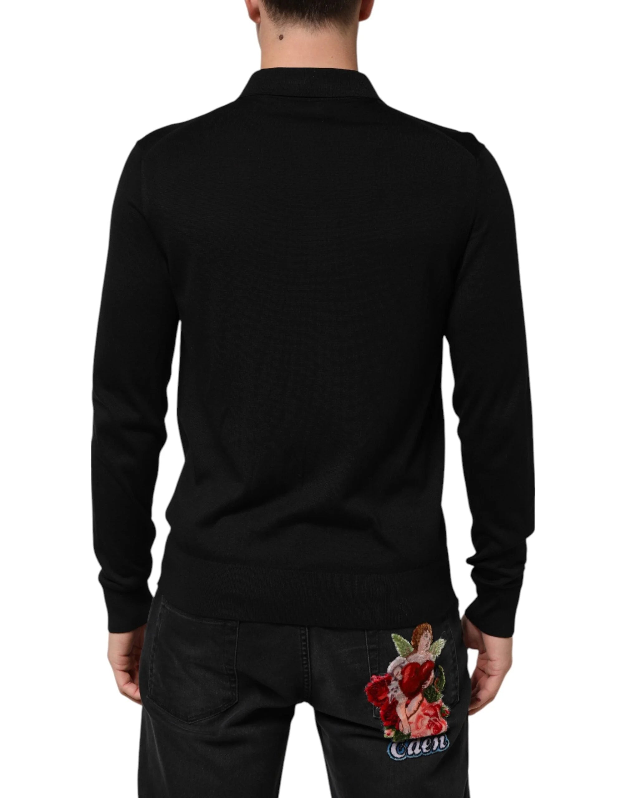 Dolce & Gabbana Black Silk Button Up Lightweight Sweater - IT48 | M - Sweaters