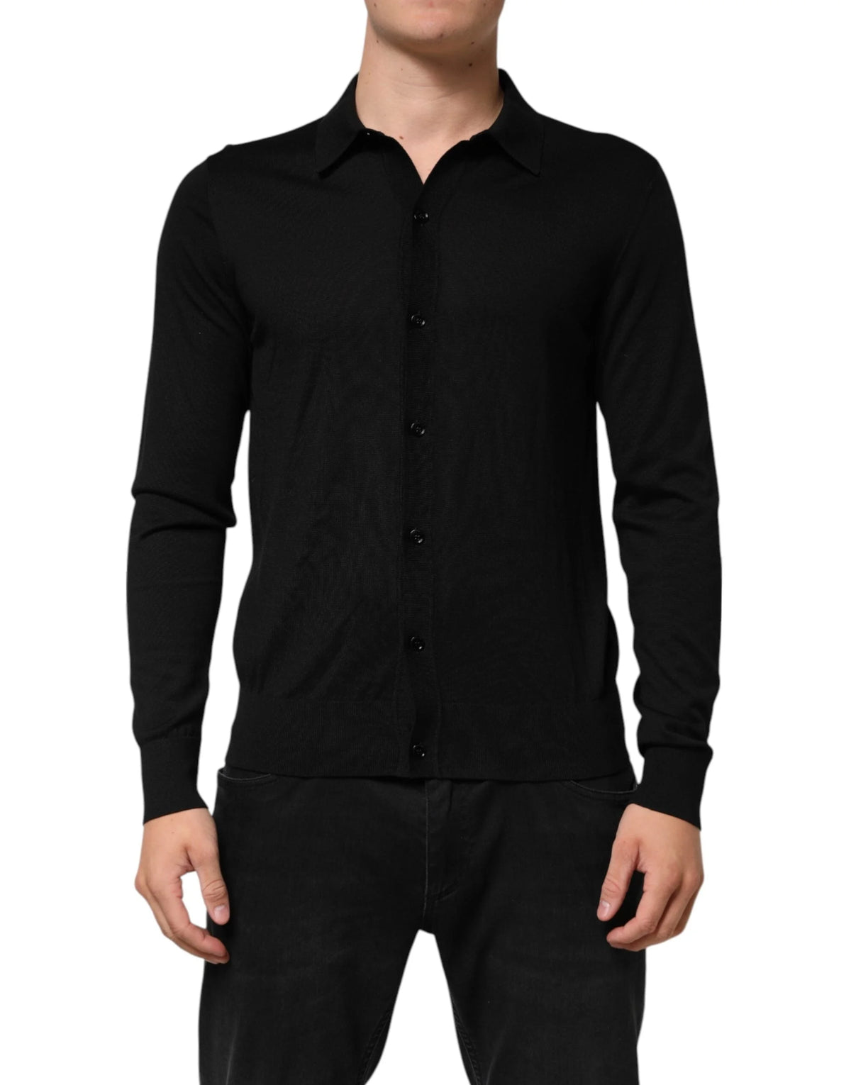 Dolce & Gabbana Black Silk Button Up Lightweight Sweater - IT48 | M - Sweaters