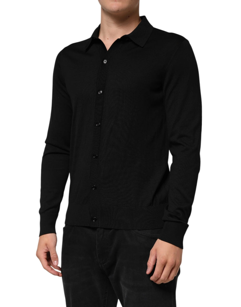 Dolce & Gabbana Black Silk Button Up Lightweight Sweater - IT48 | M - Sweaters