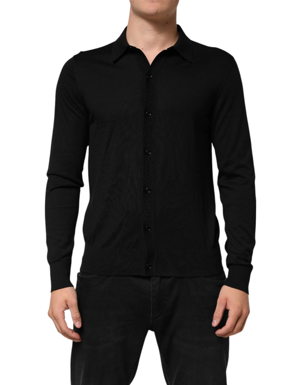Dolce & Gabbana Black Silk Button Up Lightweight Sweater - IT48 | M - Sweaters