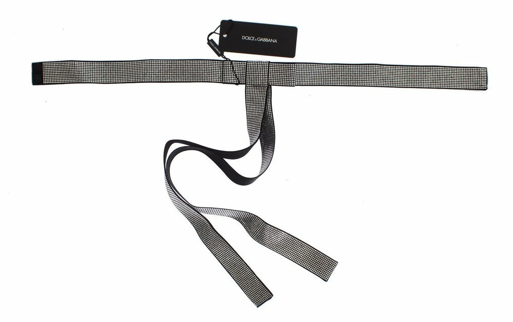 Dolce & Gabbana Black Silk Clear Crystal Bow Waist Belt - S