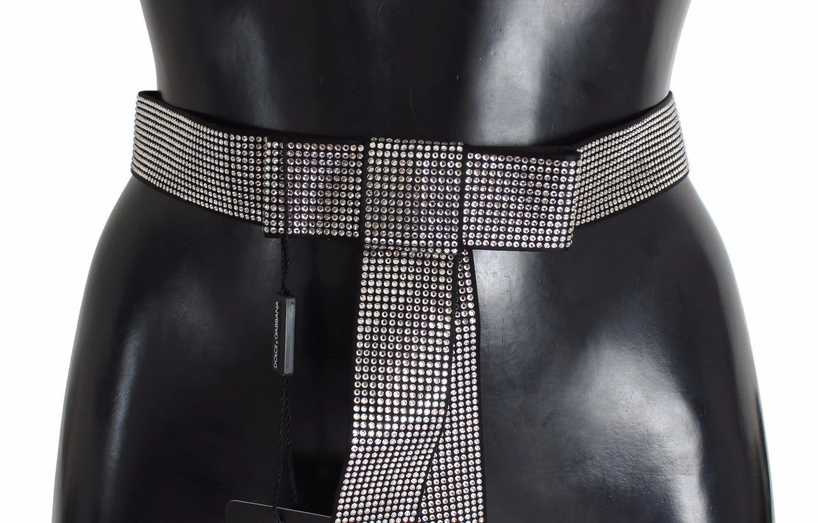 Dolce & Gabbana Black Silk Clear Crystal Bow Waist Belt - S