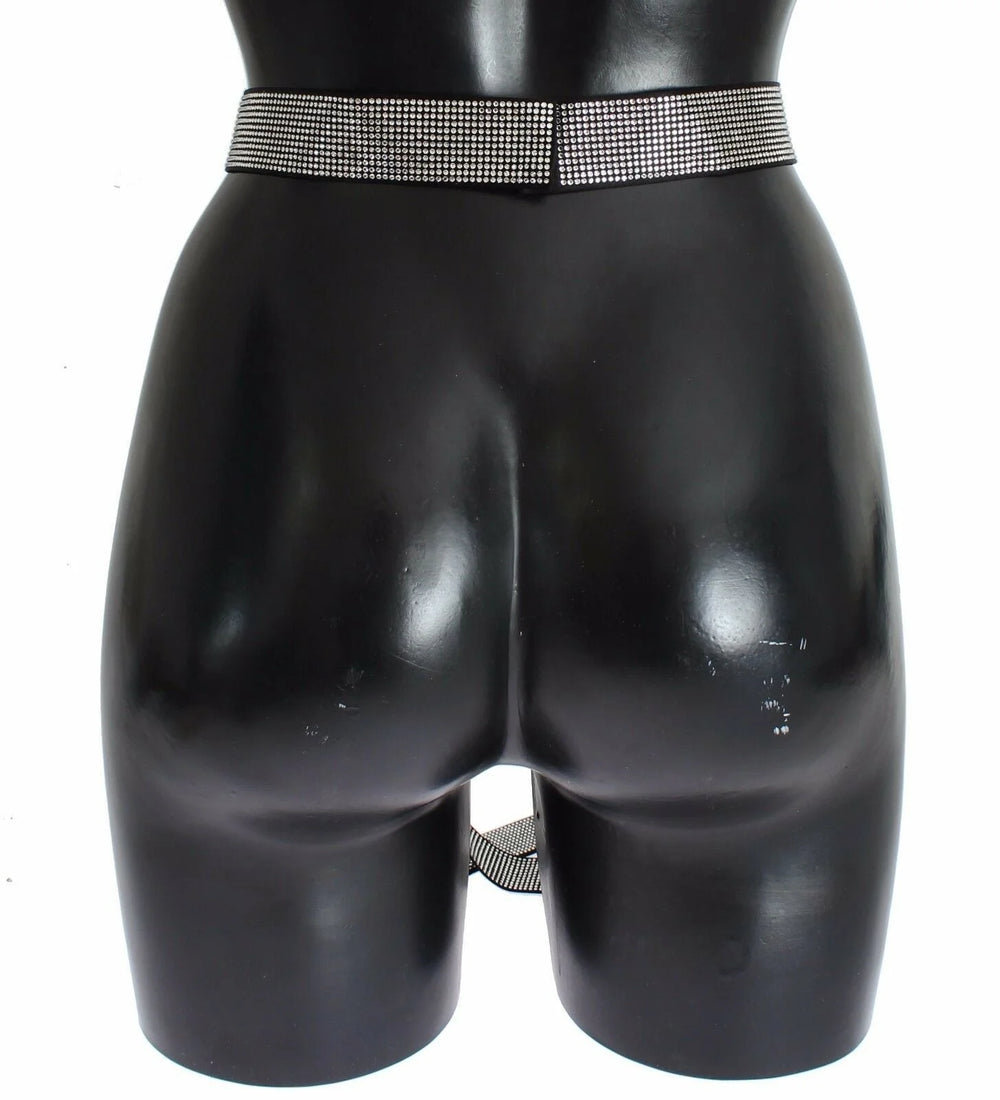 Dolce & Gabbana Black Silk Clear Crystal Bow Waist Belt - S