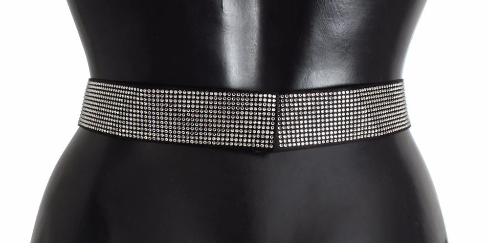 Dolce & Gabbana Black Silk Clear Crystal Bow Waist Belt - S