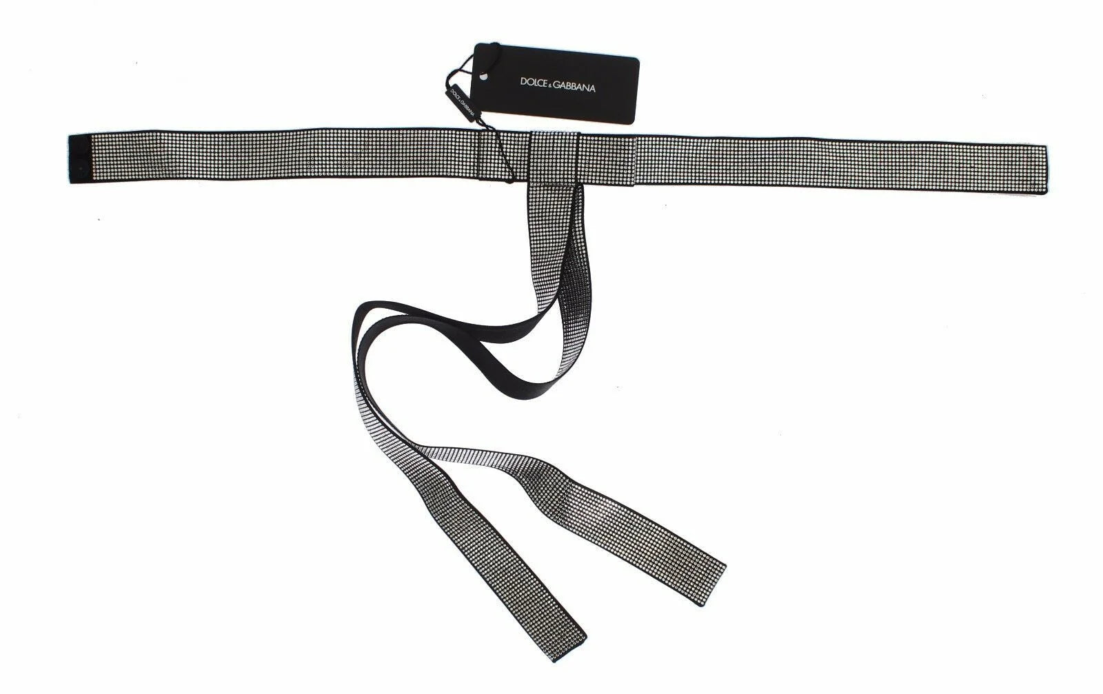 Dolce & Gabbana Black Silk Clear Crystal Bow Waist Belt - S - Belts