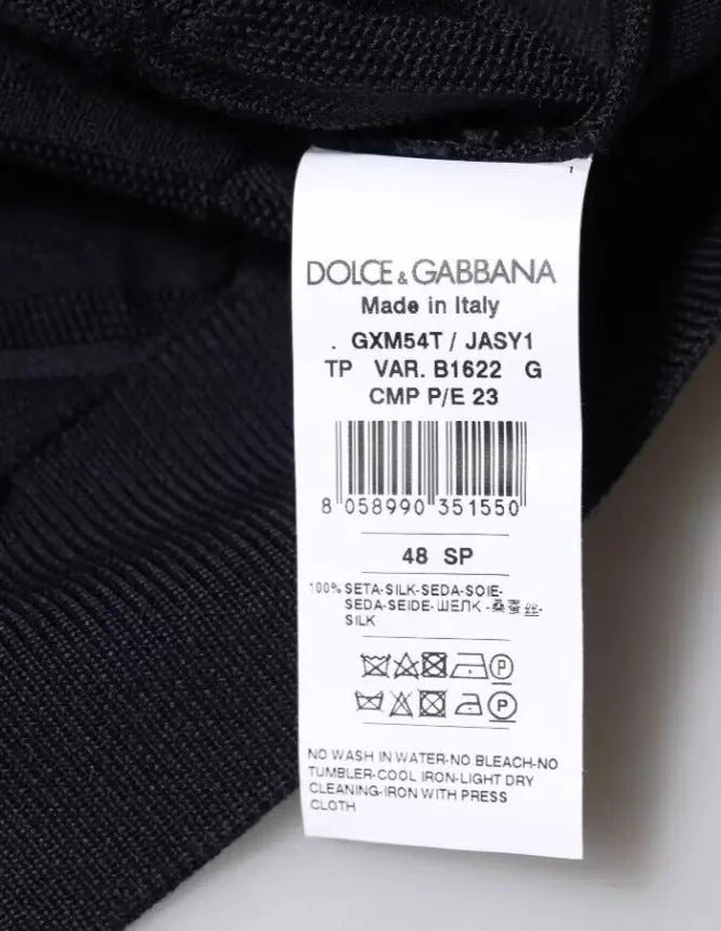 Dolce & Gabbana Black Silk Crew Neck Men Cardigan Sweater - IT48 | M - Cardigans