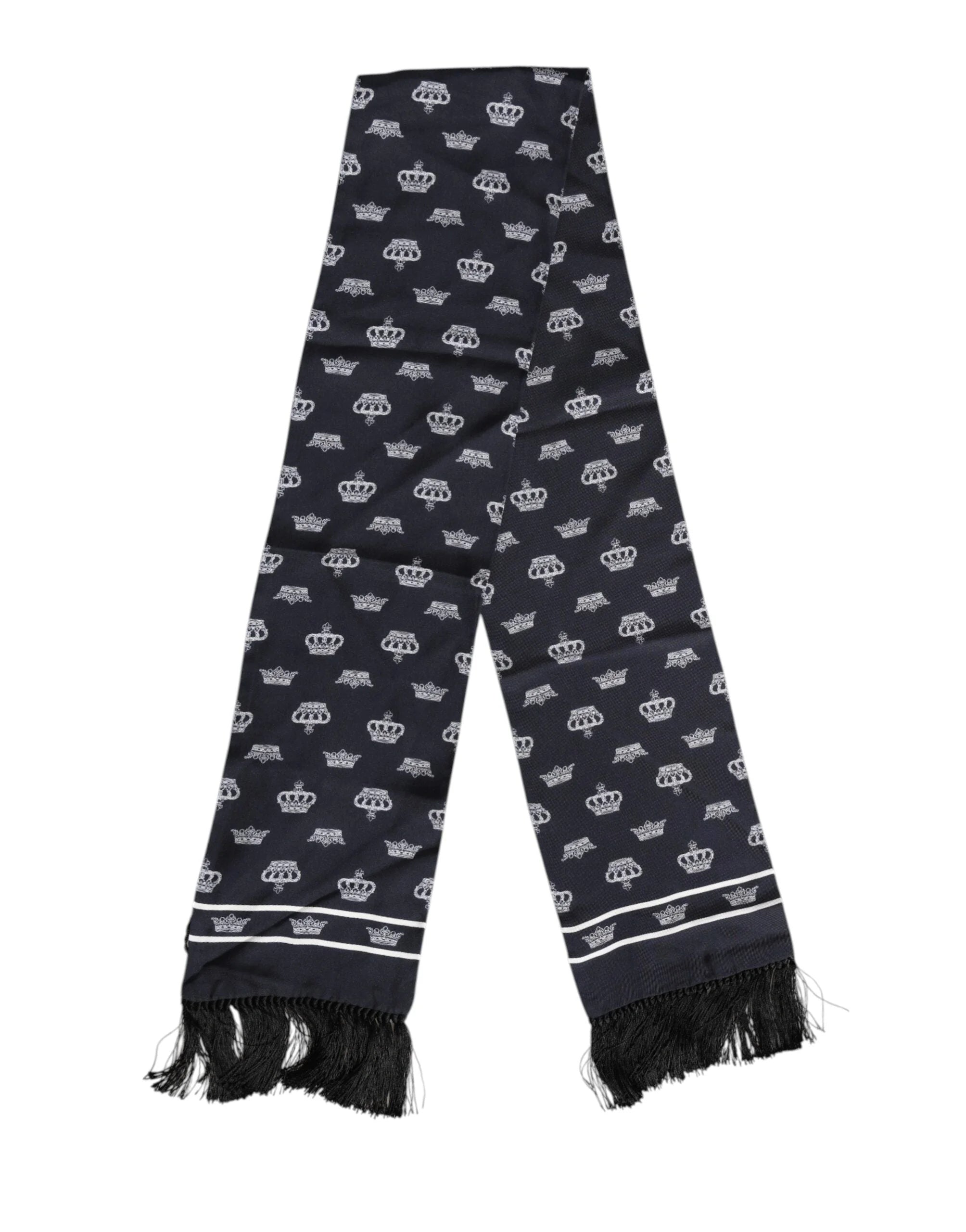 Dolce & Gabbana Black Silk Crown Fringes Men Foulard Scarf - Scarves & Shawls