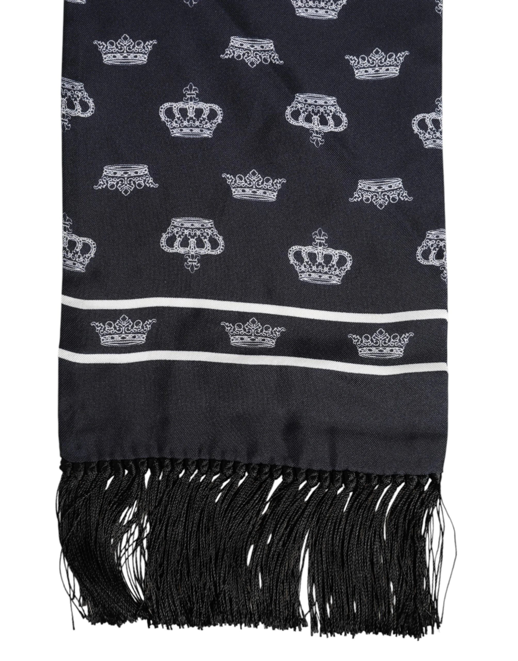 Dolce & Gabbana Black Silk Crown Fringes Men Foulard Scarf - Scarves & Shawls
