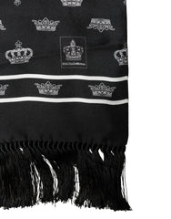 Dolce & Gabbana Black Silk Crown Fringes Neck Wrap Shawl 136cm X 15cm Scarf