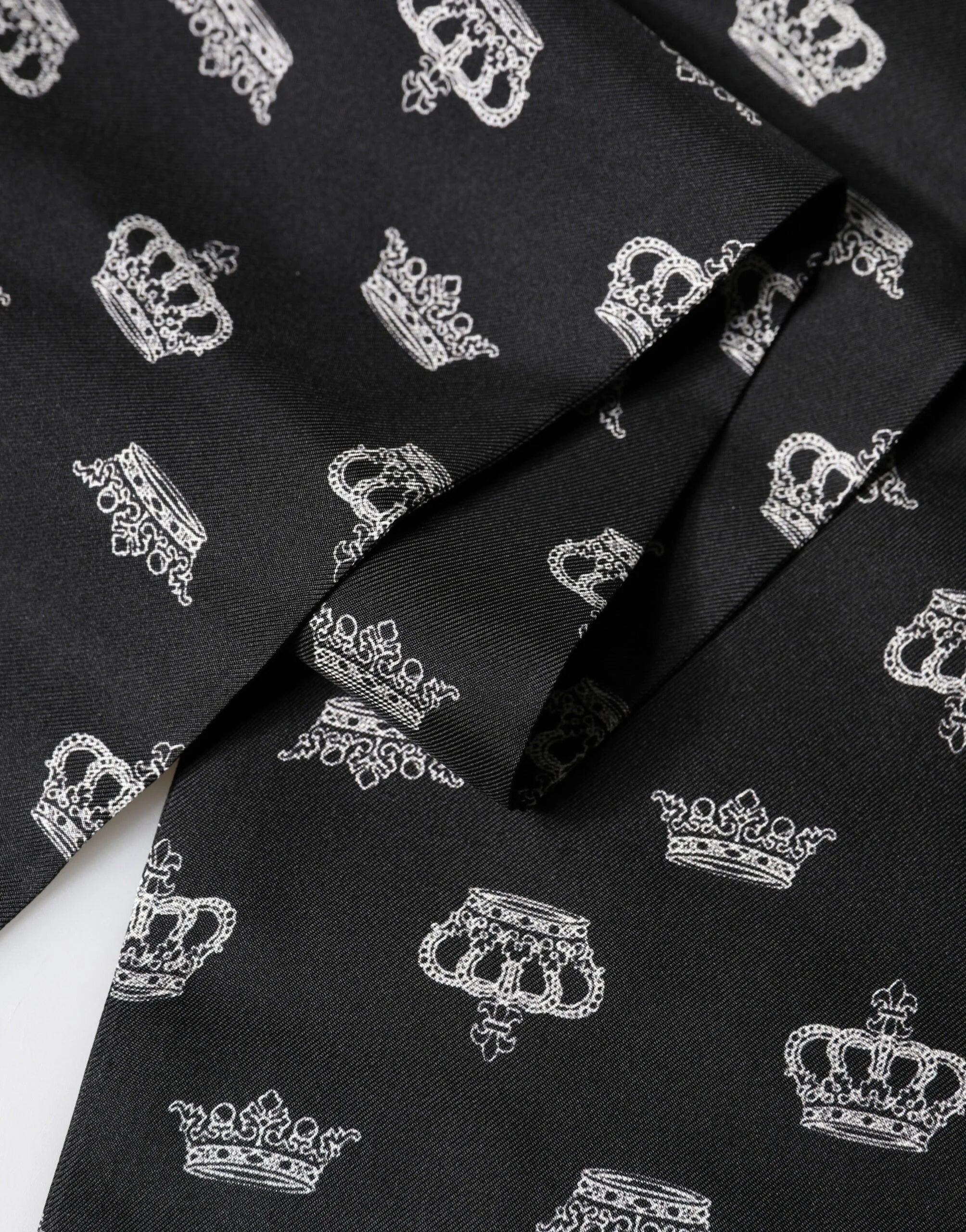 Dolce & Gabbana Black Silk Crown Fringes Neck Wrap Shawl 136cm X 15cm Scarf