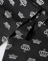 Dolce & Gabbana Black Silk Crown Fringes Neck Wrap Shawl 136cm X 15cm Scarf